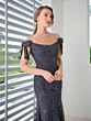 Adrianna Papell 40482 Bow Strap Beaded Off-The-Shoulder Dress - Stock Only