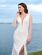 Adrianna Papell 45002 Illusion Sleeve Plunging V-Neck Wedding Dress