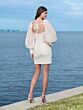 Adrianna Papell 45007 Bishop Sleeve Square Neck Short Bridal Dress