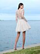 Adrianna Papell 45009 Sheer Sleeve Plunging Neck Short Bridal Dress