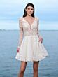 Adrianna Papell 45009 Sheer Sleeve Plunging Neck Short Bridal Dress