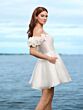 Adrianna Papell 45012 Ruffle Strap A-Line Short Bridal Dress