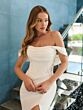 Adrianna Papell 45015 Sheer Back Off The Shoulder Wedding Dress