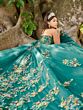 House of Wu LizLou Fiesta 56513 Applique Train Corset Top Quince Gown