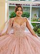 House of Wu LizLou Fiesta 56519 Sheer Cape V-Neck Quince Gown