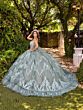 House of Wu 56531 Ruffle Train Sheer Bodice Quinceanera Gown