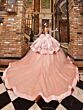 House of Wu 80036 Satin Peplum Gauntlet Sleeve Quince Dress