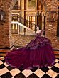 House of Wu 80036 Satin Peplum Gauntlet Sleeve Quince Dress