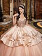 House of Wu 80036 Satin Peplum Gauntlet Sleeve Quince Dress