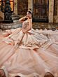 House of Wu 80036 Satin Peplum Gauntlet Sleeve Quince Dress