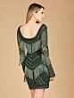 Lara 29355 Long Sleeve Scoop Back Fringe Dress