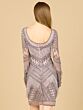 Lara 29355 Long Sleeve Scoop Back Fringe Dress
