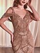 Ladivine CC4020 Sweetheart Neck Cold-Shoulder Beaded Dress