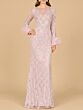 Lara 29049 Feather Cuffs Sheer Neckline Lace Dress
