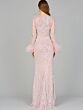 Lara 29049 Feather Cuffs Sheer Neckline Lace Dress