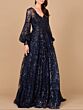 Lara 29198 Lantern Sleeves V-Neck Embroidered Dress