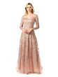 Lara 29677 Sheer Neckline Long Sleeve Floral Dress