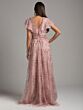 Lara 29966 Flutter Sleeves Beaded V-Neck Floral Dress