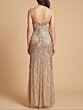 Lara 9921 Beaded V-Neck Spaghetti Strap Fitted Dress