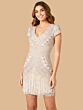 Lara 29889 Cutout Back Beaded Fringe Short Wedding Dress