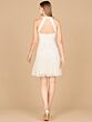 Lara 51171 Godet Skirt Halter Neck Short Wedding Dress