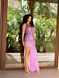 Primavera Couture 12108 Feather Slit Plunging Neck Dress
