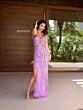 Primavera Couture 12108 Feather Slit Plunging Neck Dress