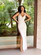 Primavera Couture 12108 Feather Slit Plunging Neck Dress