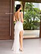 Primavera Couture 12108 Feather Slit Plunging Neck Dress