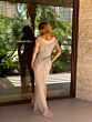 Primavera Couture 12120 Side Slit Fringe Off-The-Shoulder Dress