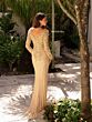 Primavera Couture 12154 Illusion Sleeve Beaded V-Back Dress