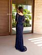Primavera Couture 13123 Flounce Neck Sheer Cape Sleeve Dress