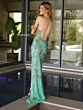 Primavera Couture 3211 Lace-Up Back Beaded V-Neck Dress