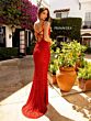 Primavera Couture 3792 Strappy Back High Slit Sequin Dress