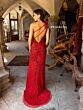 Primavera Couture 3921 Strappy Back Feathered Shoulder Dress