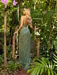 Primavera Couture 3925 Fringe High Slit V-Neck Dress