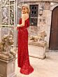 Primavera Couture 3942 Long Sleeve Sequined High Slit Dress