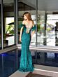 Primavera Couture 4105 Lace-Up Back High Slit Beaded Dress