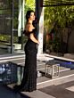 Primavera Couture 4105 Lace-Up Back High Slit Beaded Dress