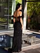 Primavera Couture 4105 Lace-Up Back High Slit Beaded Dress