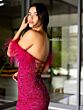 Primavera Couture 4105 Lace-Up Back High Slit Beaded Dress