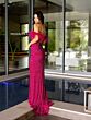 Primavera Couture 4105 Lace-Up Back High Slit Beaded Dress