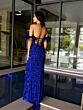 Primavera Couture 4105 Lace-Up Back High Slit Beaded Dress