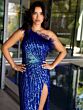 Primavera Couture 4112 One-Shoulder Feathered Neck Dress