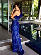 Primavera Couture 4112 One-Shoulder Feathered Neck Dress