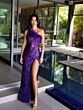 Primavera Couture 4112 One-Shoulder Feathered Neck Dress