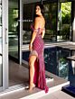 Primavera Couture 4127 Side Slit Lace-Up Back Dress