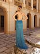 Primavera Couture 4145 Cross Back High Slit Fringe Dress