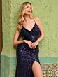 Primavera Couture 4551 Spaghetti Strap High Slit Beaded Dress