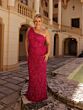 Primavera Couture 14047 Fringe Neck One-Shoulder Dress